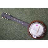 Vintage Banjo of 8 strings with mother of pearl inlay