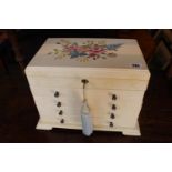 20thC Jewellery Chest of seven drawers with Key