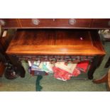 Good quality 19thC Chinese Rosewood Square table with pierced decoration over pad feet