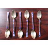 Set of 6 950 Silver enamelled Teaspoons and a Collection of assorted Silver Spoons 198g total weight