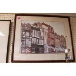 Framed and mounted print of Kings Parade Cambridge by Valerie Wain. 39 x 29cm