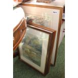 Framed watercolour by Allan Gwynne-Jones of a River view and assorted pictures