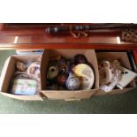 3 Boxes of assorted 19thC and later inc. Doulton, Ruby glass vase