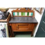 Edwardian Tile backed washstand with marble top over cupboard base