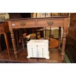 Edwardian Satinwood 2 drawer table with brass drop handles