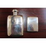 Late Victorian Silver Hip flask with removable base London 1900 and Silver Match book case 166g