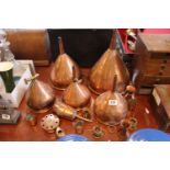 Collection of 19thC Copper Ale Funnels, Wine Funnel and assorted measures