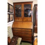 19thC Mahogany Fall front bureau bookcase with fitted interior below glazed top