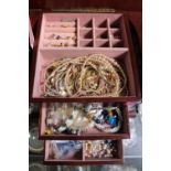 Jewellery case and a collection of assorted Yellow metal and other Costume jewellery