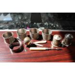 Collection of assorted Silver Napkin rings and 3 Cruets 90g total weight