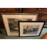 2 Framed Dendy Sadler prints and a Horse racing print