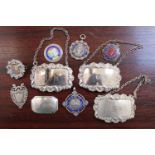 Collection of Edwardian and later Silver fobs, Silver Gin decanter label and assorted Silver