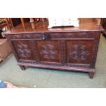 18thC Oak Carved Coffer with panel front and sides