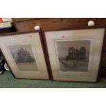 2 Framed Cecil Aldin Oak framed architectural prints signed in Pencil