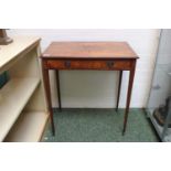 Georgian Rectangular side table of walnut veneer with inlaid top, singular drawer with circular