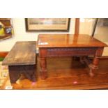 Edwardian Walnut stool with turned supports, peg jointed stool and a 20thC 3 legged stool