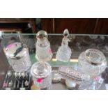 Collection of assorted Edwardian and later Silver topped scent bottles, Pin dish etc