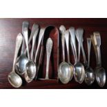 Collection of assorted 19thC and later Silver Spoons and a Pair of Sugar Tongs 310g total weight