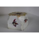 Early English Pottery Inkwell with Floral top over hand painted butterfly decoration