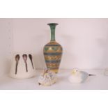 Mary Rich Vase with applied gilt decoration, Studio Pottery Squat vase, Studio Pottery Sheep and a