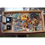 Tray of assorted Costume jewellery inc Polished stone necklaces and amber