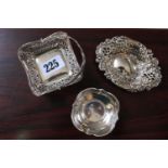 3 Edwardian and later Silver dishes inc Barker Ellis Silver Co dated 1971 110g total weight