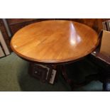 Victorian Walnut circular tilt top table on Tripod carved base