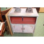Hand painted cabinet of 2 doors with turned handles