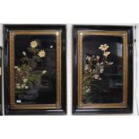 Pair of Lacquered Floral decorated pictures