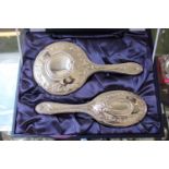 Cased Silver Bevelled mirror and brush Sheffield 1995 by Mappin & Webb