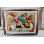 Lee White American artist Framed limited edition print of Abstract Violin players 108 of 195. 74 x