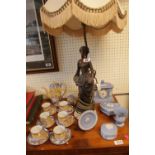 Collection of Pale Blue Wedgwood Jasperware, Figural lamp base and a Japanese Coffee set