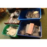 4 Boxes of assorted Glassware and ceramics inc. Pair of Royal Doulton dishes, Wedgwood etc