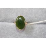 Ladies 18K Chinese Oval Jade claw set ring 4.5g total weight. Size P