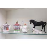 Beswick Black Stallion, Aynsley model of a Seal and 2 Sadler Teapots