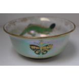 Crown Devon Fielding's Lustre sugar bowl with green Lizard decoration to interior, butterflies to