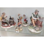 Collection of Capodimonte figures of boys, Cobbler and a Card Player