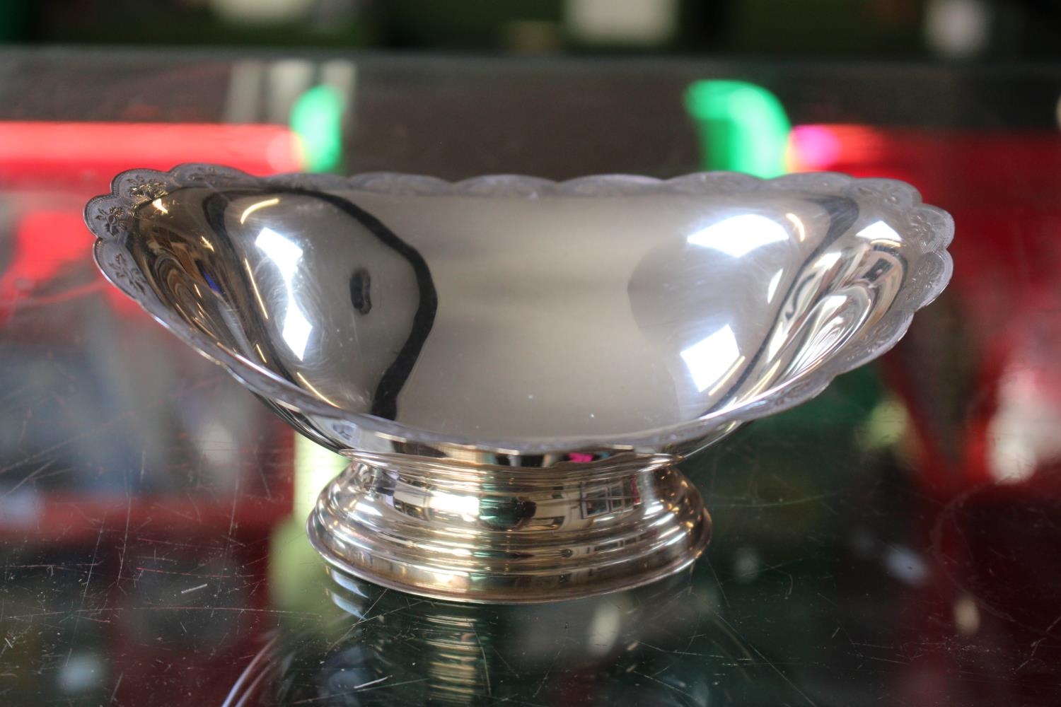 Early 20thC Silver Boat shaped dish on rimmed foot Birmingham 1936 by Barker Ellis & Co 130g total
