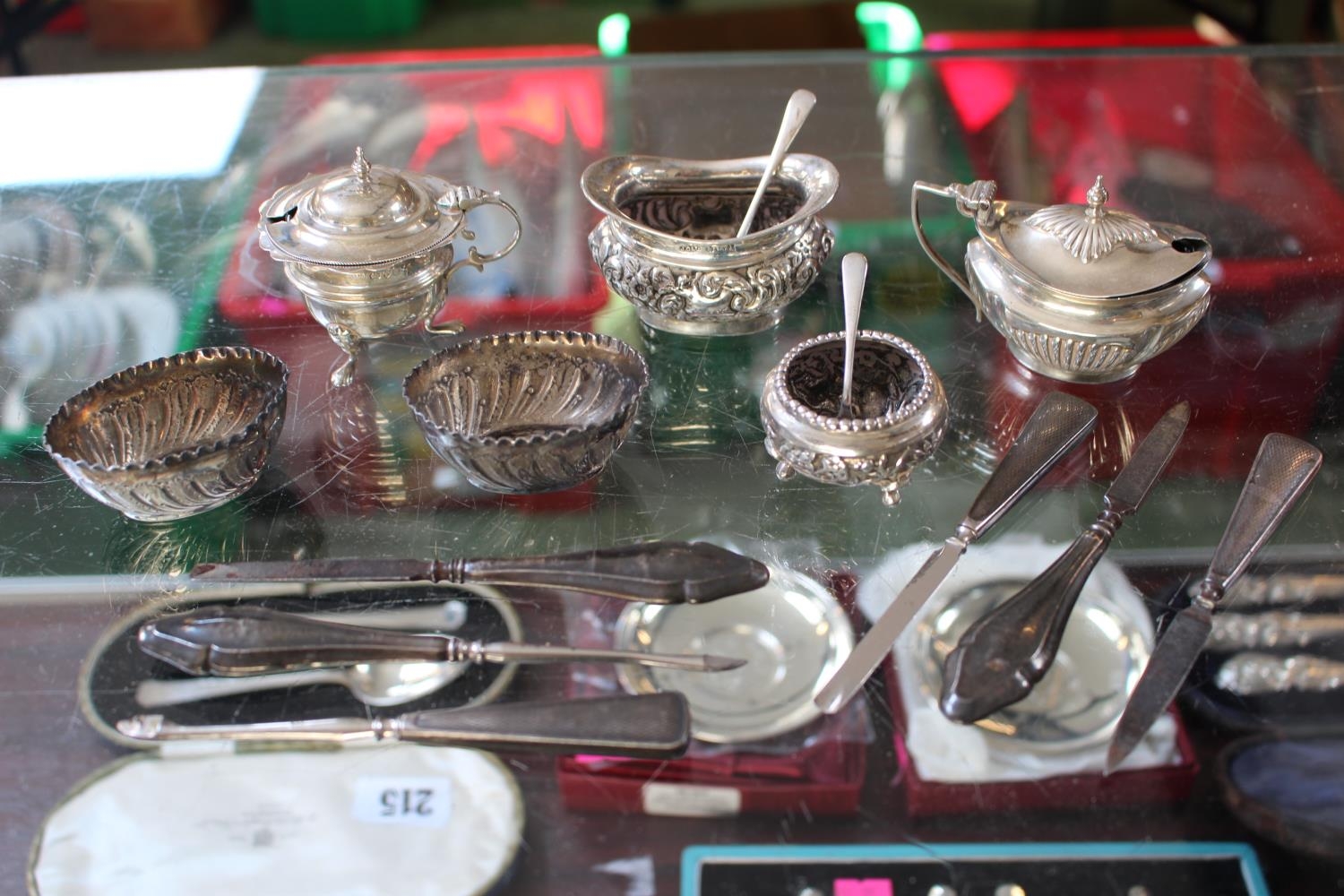 Collection of Silver Cruets and a collection of SIlver handled Manicure items