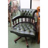 20thC Green Button back Chesterfield Swivel office Chair
