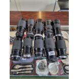 10 Assorted Camera Lenses inc. Hanimex, Chinon etc