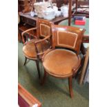 2 Walnut Chairs with circular upholstered seat