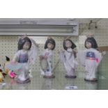 Collection of 4 Lladro Girls in Geisha clothing