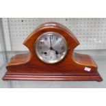 Edwardian Inlaid Mantel clock with roman numeral dial on brass spherical feet