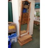 Pine Cheval mirror with drawer base