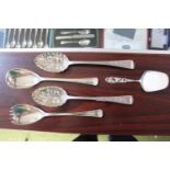 Pair of Brightly Cut Silver Berry Spoons London 1858. 140g total weight and Mylius Silver server and