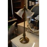 Brass based Edwardian Twin desk light with etched trumpet shades