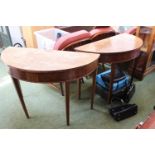 Pair of Georgian Mahogany D End Inlaid tables on tapering legs