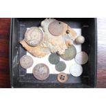 Collection of assorted Metal detector finds inc. Silver Coins, Musket Ball etc