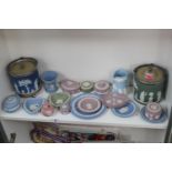 Collection of assorted 19thC and later Wedgwood Jasperware of Dark Blue, Pale Blue, Pink and Green